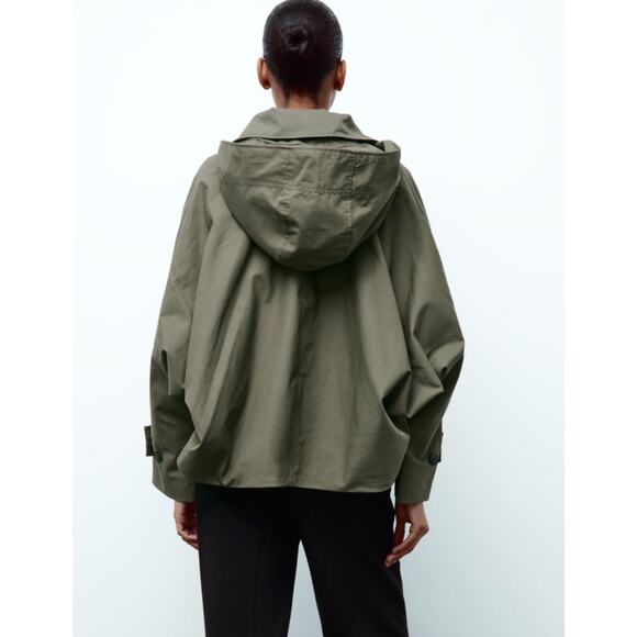 Nwt-Zara- ZW COLLECTION SHORT HOODED TRENCH COAT-M - Picture 3 of 8